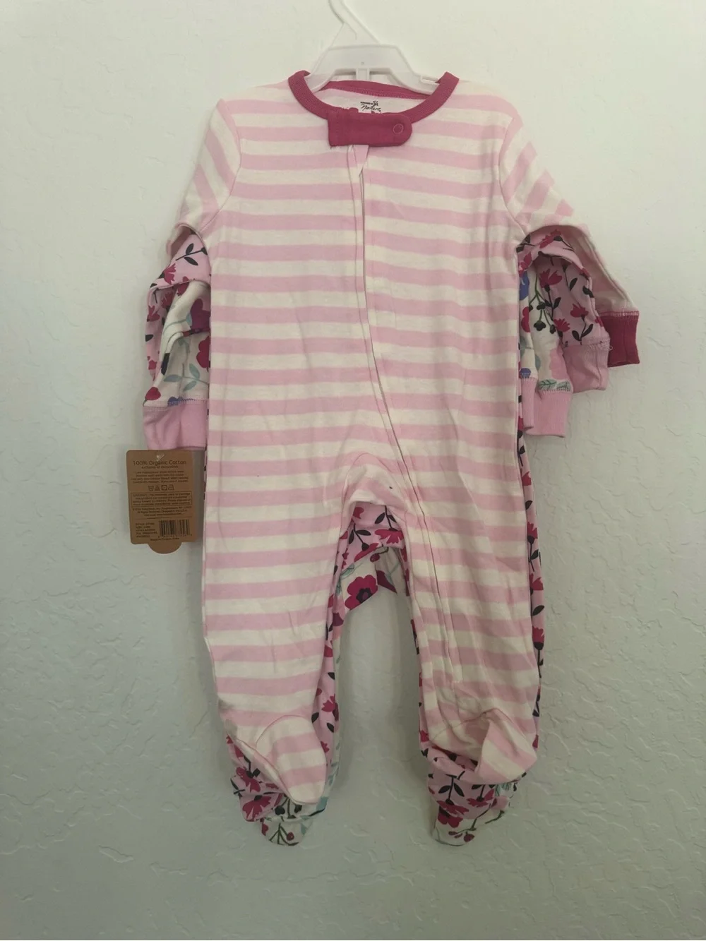 Brand new 3 pack of Pink Floral Baby One-Piece Footed Pajamas
